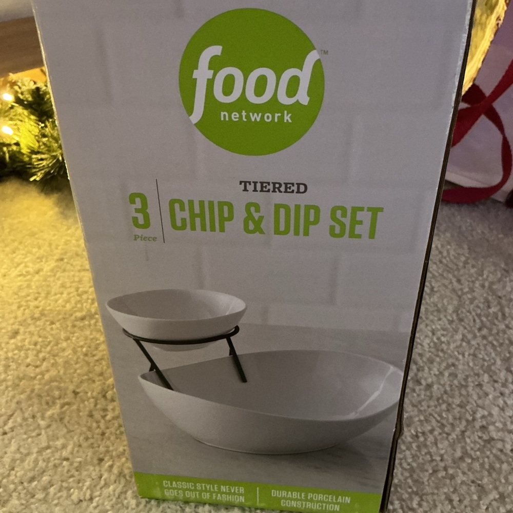 Food Network Porcelain Chip & Dip Set - White and Black - Picture 6 of 6